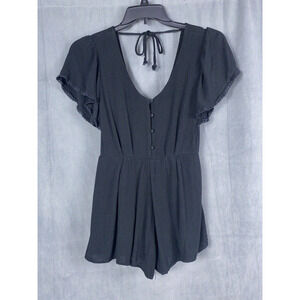 Trixxi Romper Women's Small Black Lined Gauze Deep V Plunge Buttons Sexy Outfit